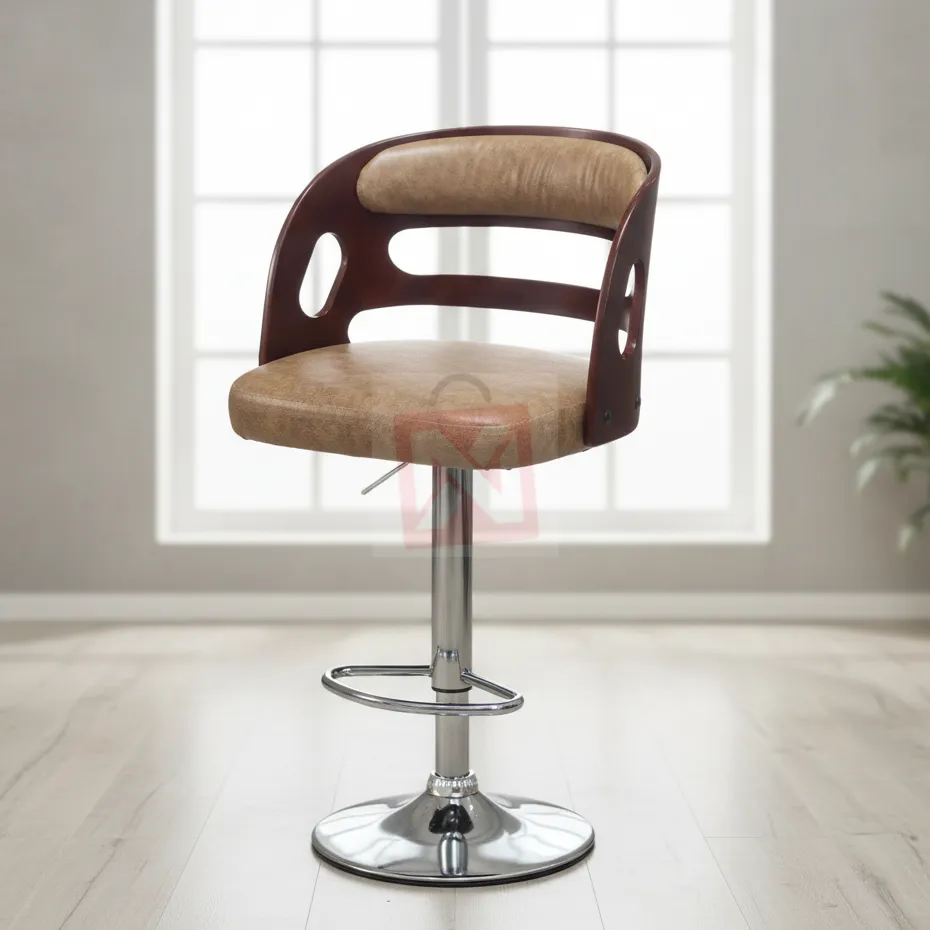 Bar Stool Hair Cutting Chair, Tan and Walnut