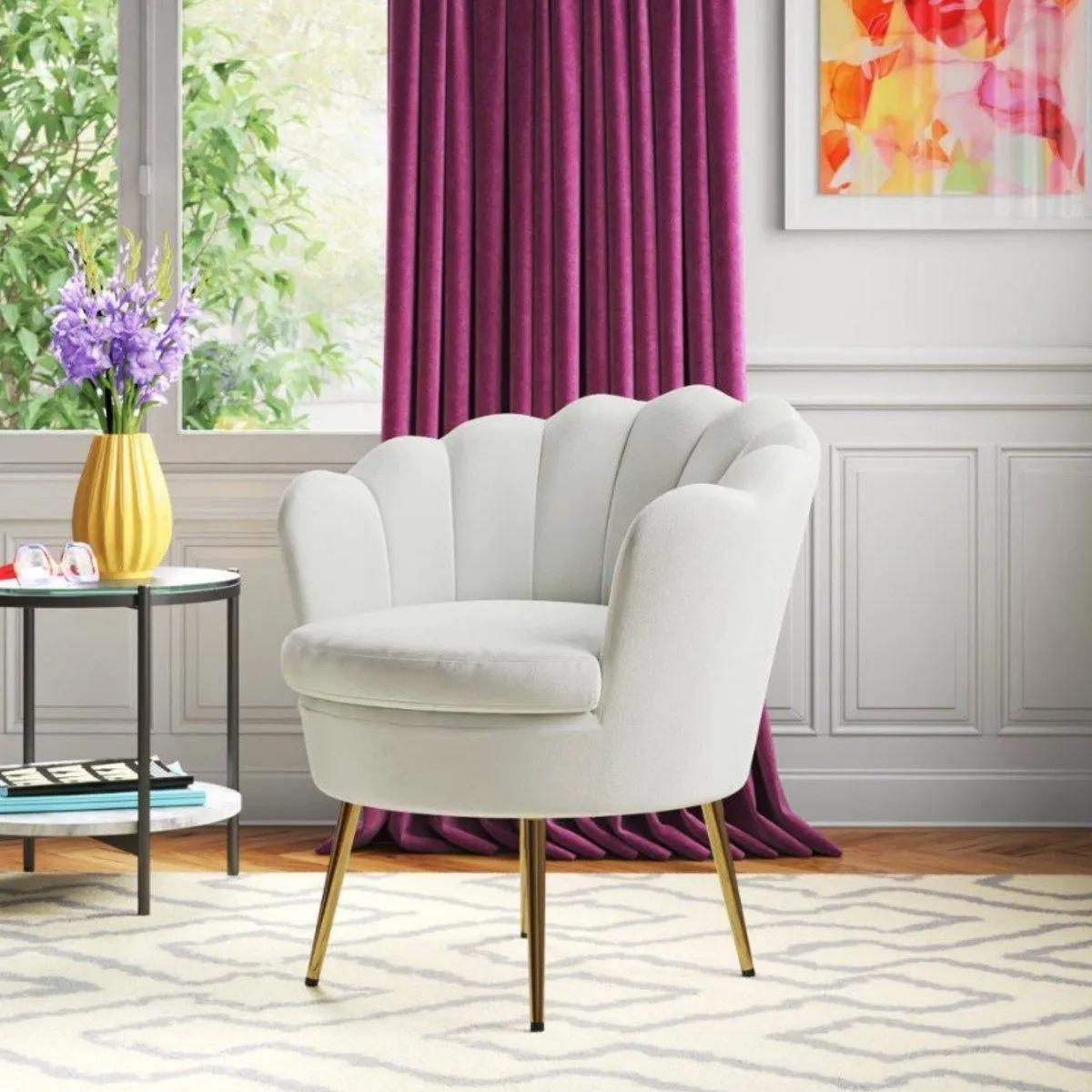 Bedroom Flower Chair with Golden Legs