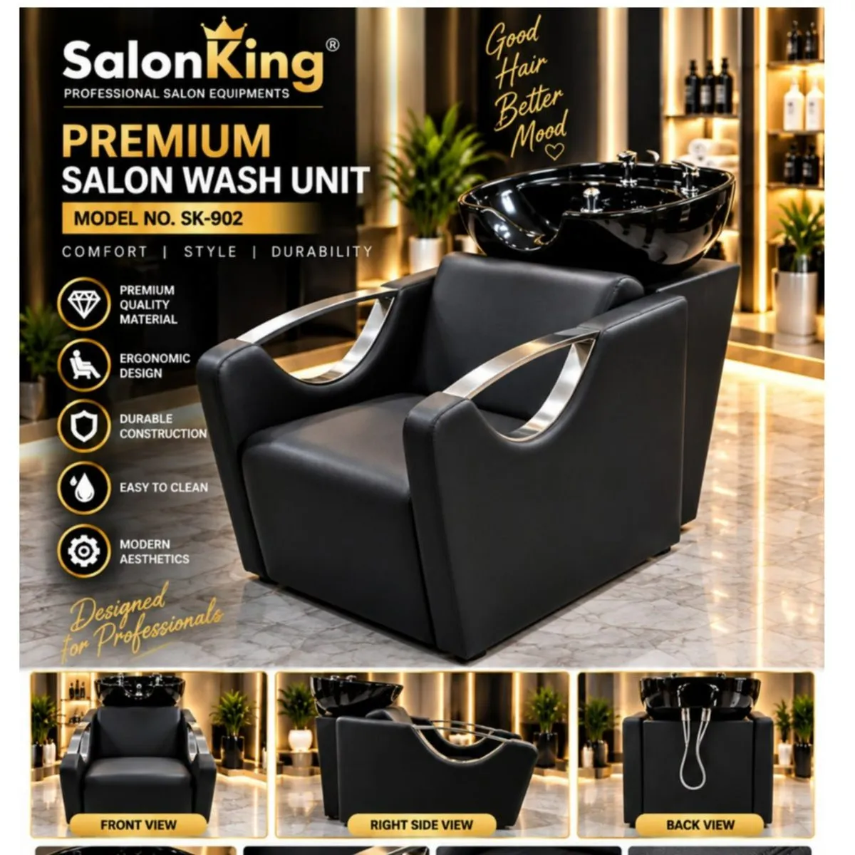 D Handle Shampoo Station with Premium Leatherette