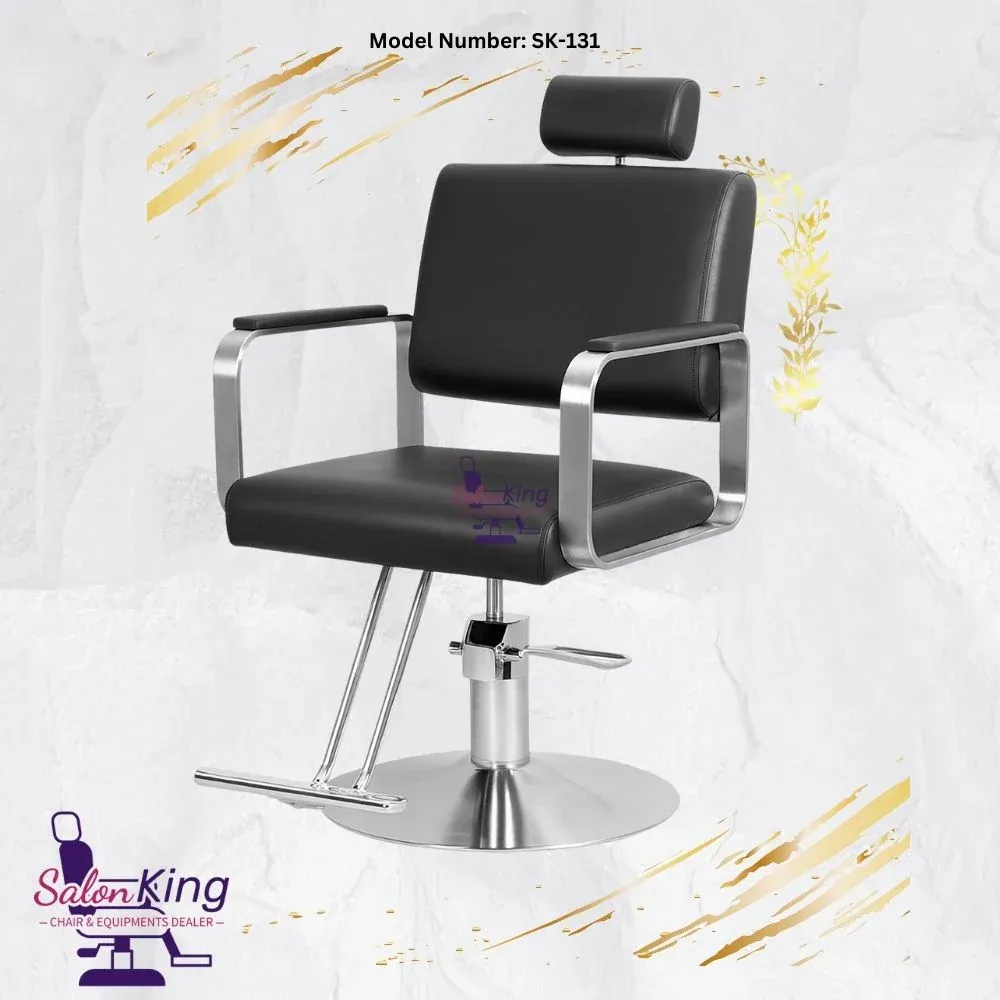 Salon Chair with Steel Arms, Headrest and Footrest