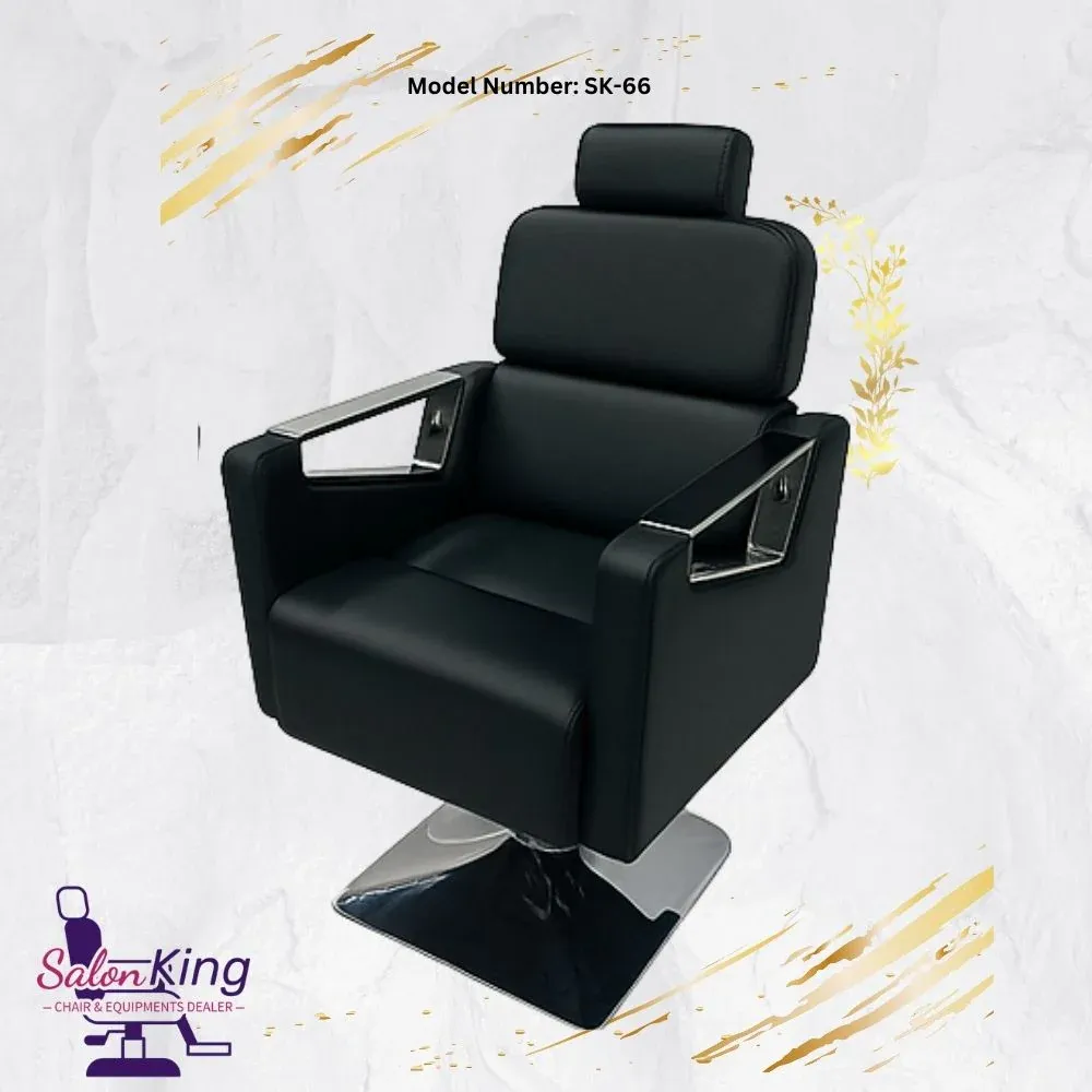 Salon Chair in Dark Green with Chrome Arm Plates, photo 4