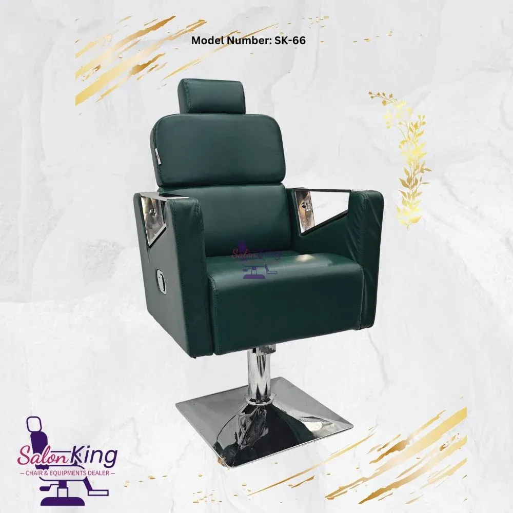 Salon Chair in Dark Green with Chrome Arm Plates