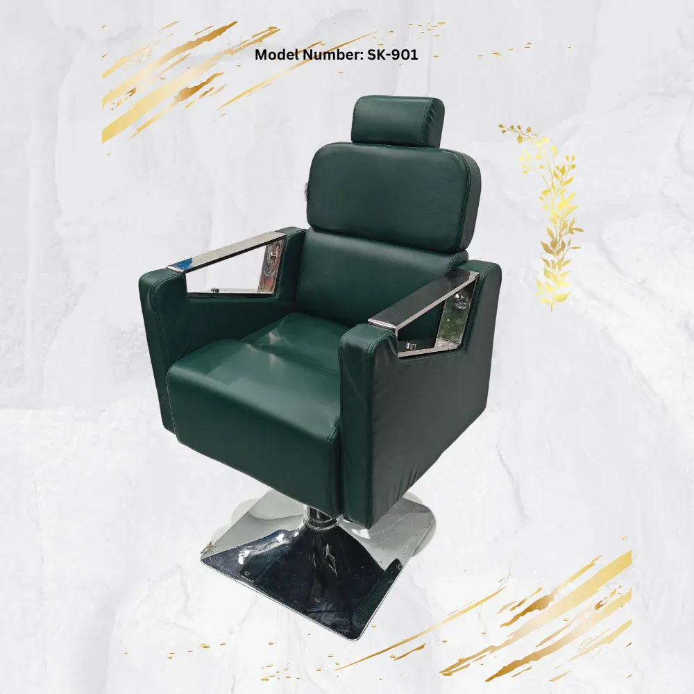 Hydraulic Hair Cutting Chair in Dark Green Rexin