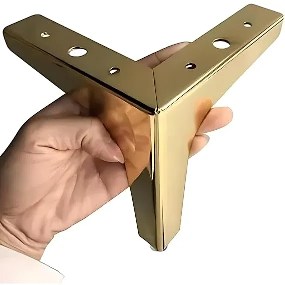 Gold Glossy Right-Angle Sofa Leg, 3 Inch - Pack of 2