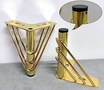 Gold Glossy Right-Angle Sofa Leg, 4 Inch - Pack of 2
