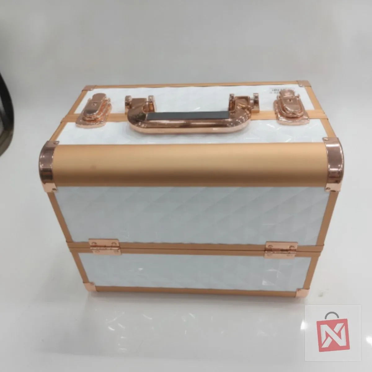 Makeup Vanity Box 1407, White and Rose Gold