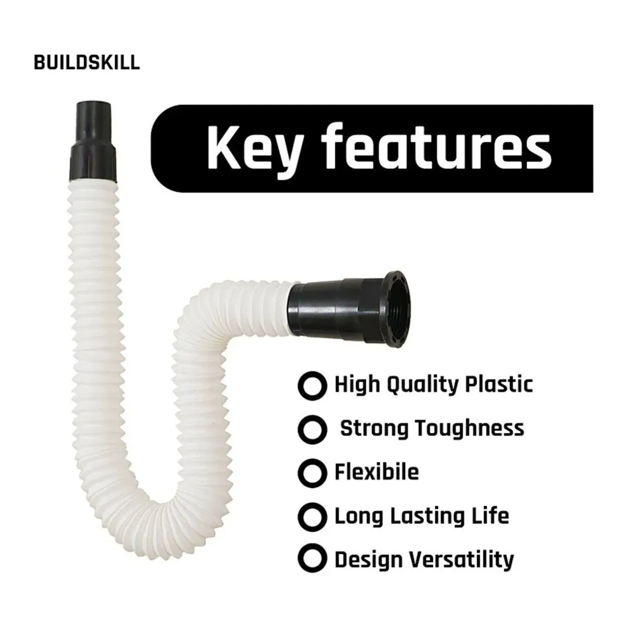 Flexible Waste Pipe, White and Black - 1 Pc